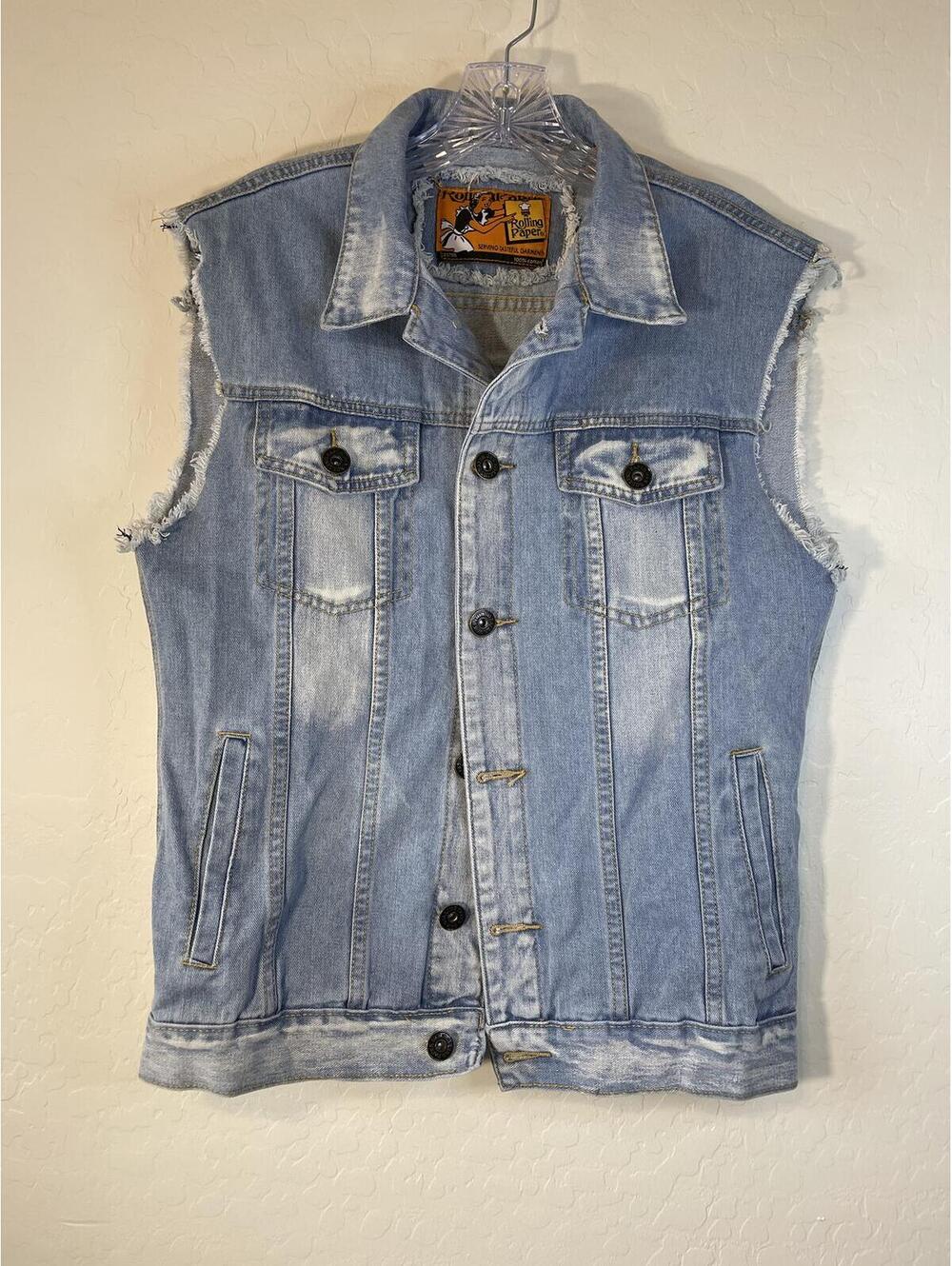 Rolling Paper Light Wash Denim Sleeveless Jacket Vest